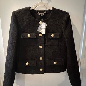 J. Crew Black Tweed Blazer with Gold Buttons